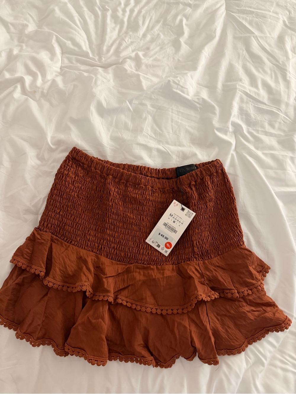 Women's Zara Rust Ruffle Mini Skirt